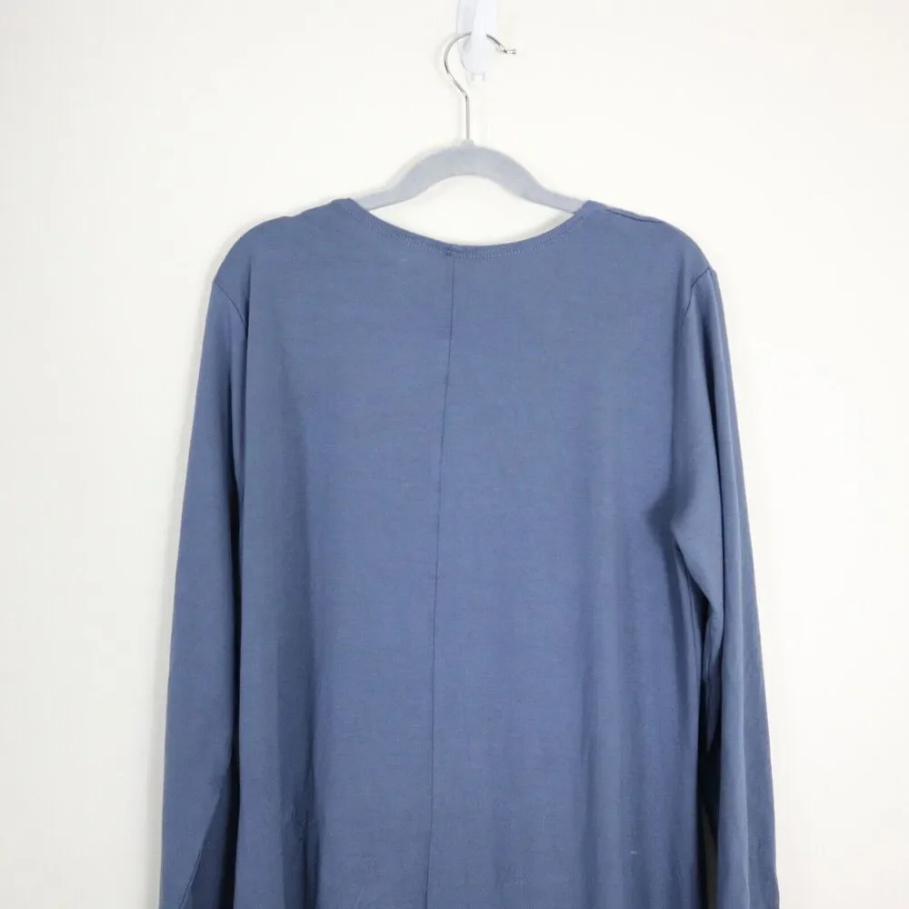 Garnet Hill Size S Scoop Neck Jersey Knit Trapeze Dress 3/4 Sleeve Blue - Picture 9 of 11